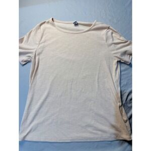 Old Navy Luxe Womens Medium Ribbed Short Sleeve T-Shirt Peach Beige Crew Neck To